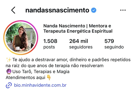 Perfil do Instagram @nandassnascimento, com 264 mil seguidores