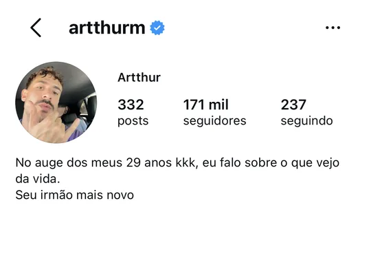 Perfil do Instagram @artthurm, com 171 mil seguidores